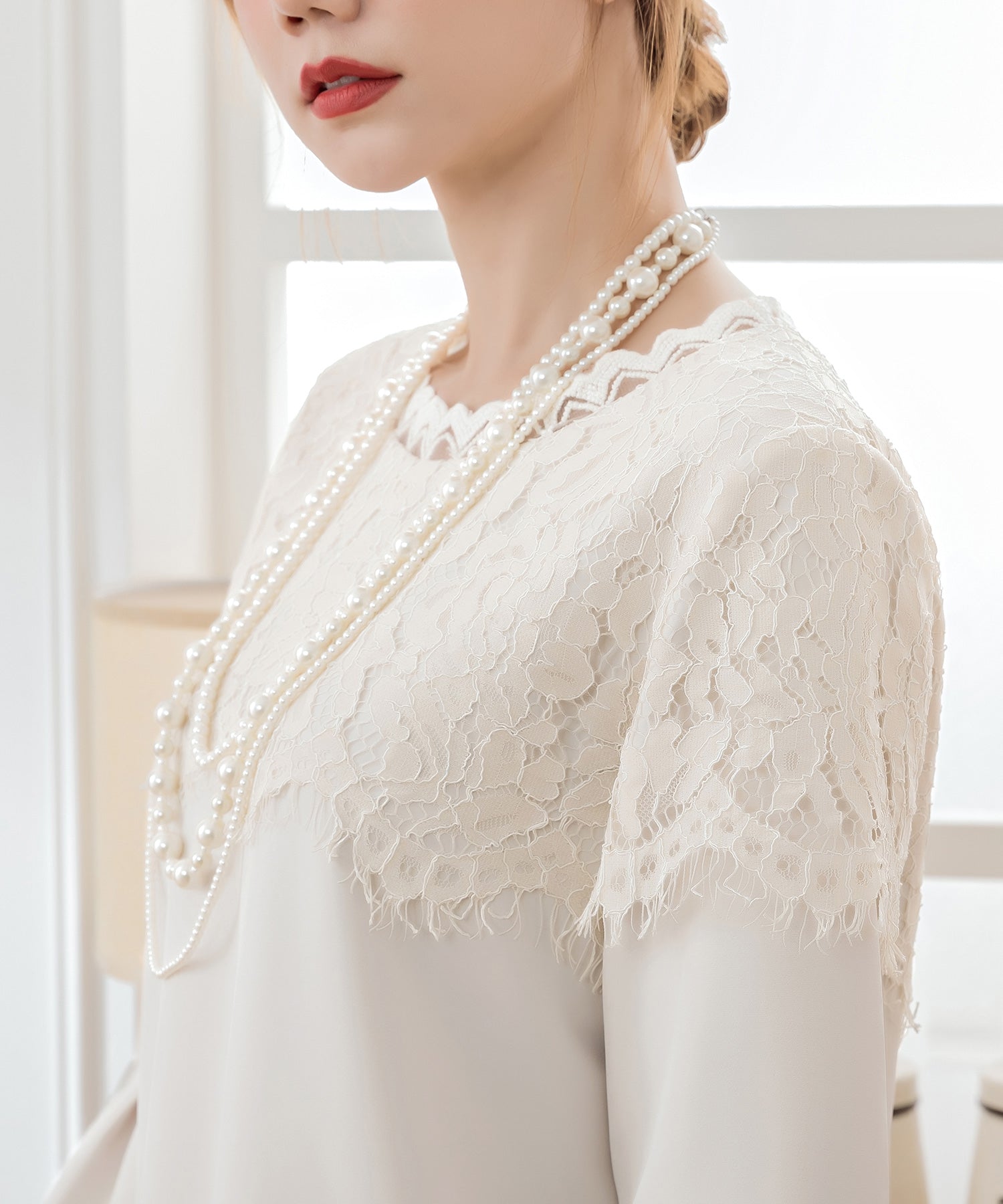 ドレスプラス DRESS+ パールネックレス 3連ロングネックレス 結婚式 （ホワイト） ホワイト