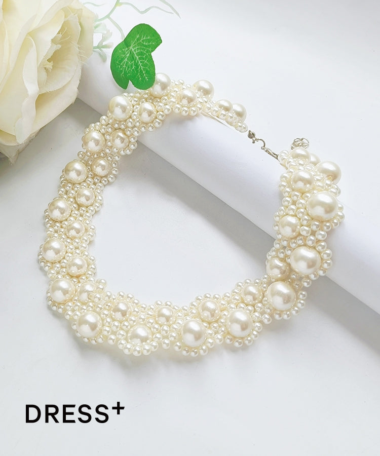 ドレスプラス DRESS+ パールネックレス チョーカー型 ボリュームアクセ 結婚式 （ホワイト） ホワイト