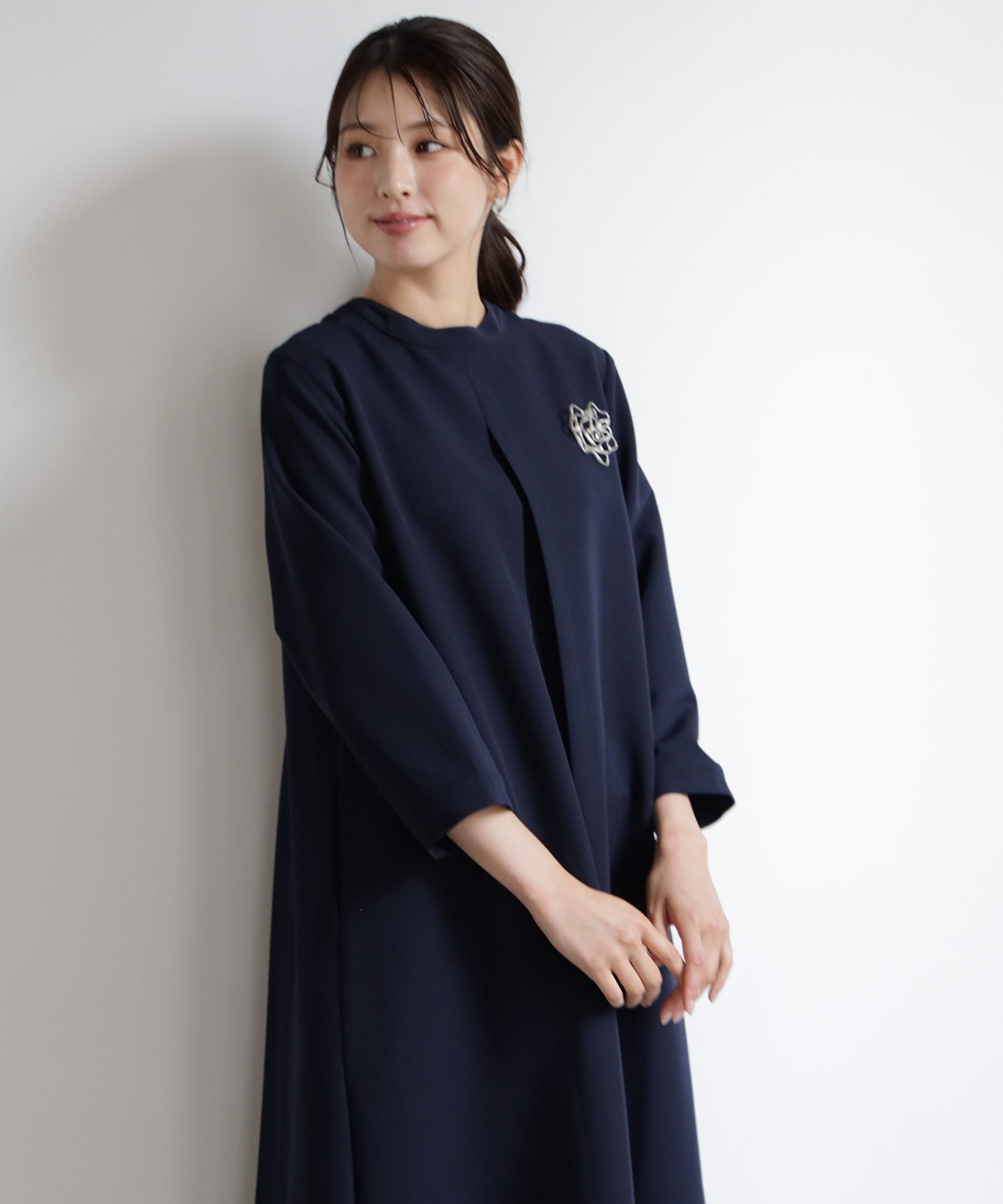 ドレスプラス DRESS+ 品さ際立つ前後2wayフォーマルワンピース （ネイビー） ネイビー