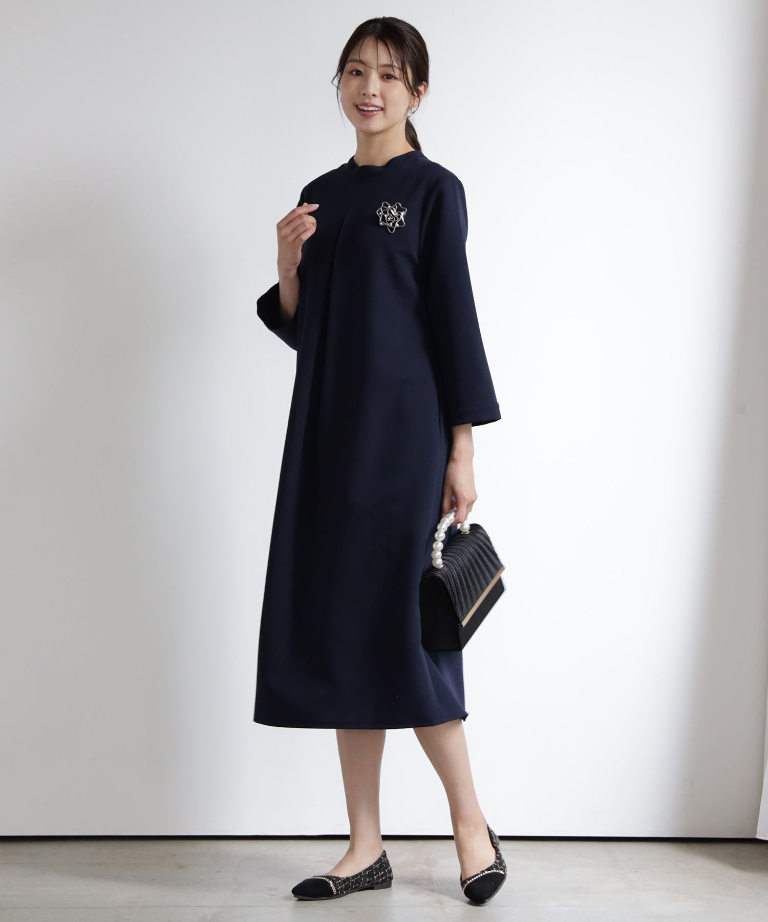 ドレスプラス DRESS+ 品さ際立つ前後2wayフォーマルワンピース （ネイビー） ネイビー