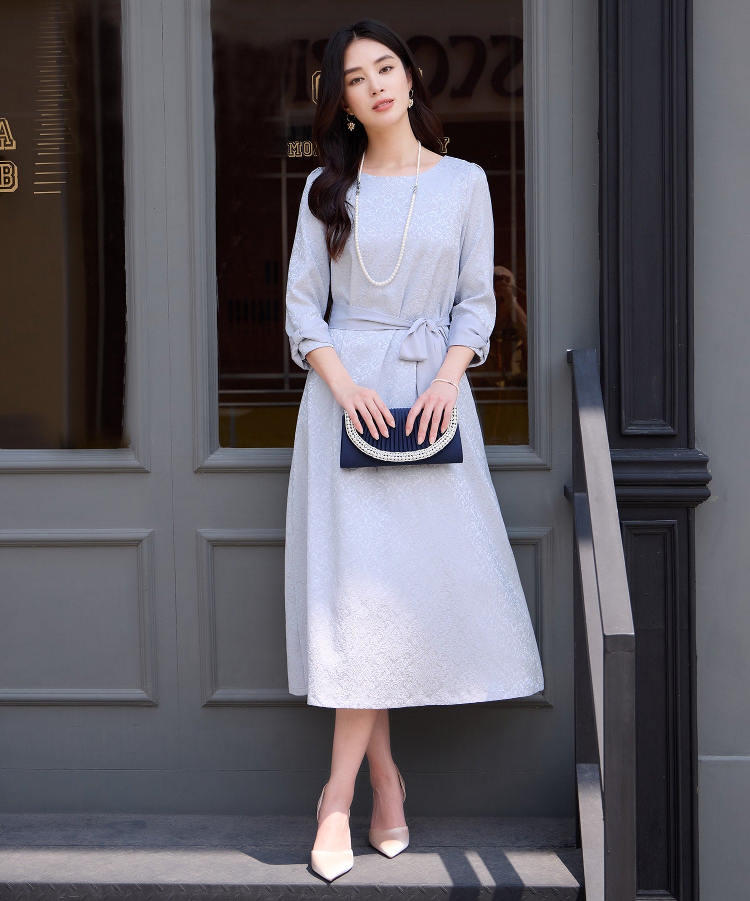 ドレスプラス DRESS+ 大人上品なレース総柄ワンピース （グレー） グレー