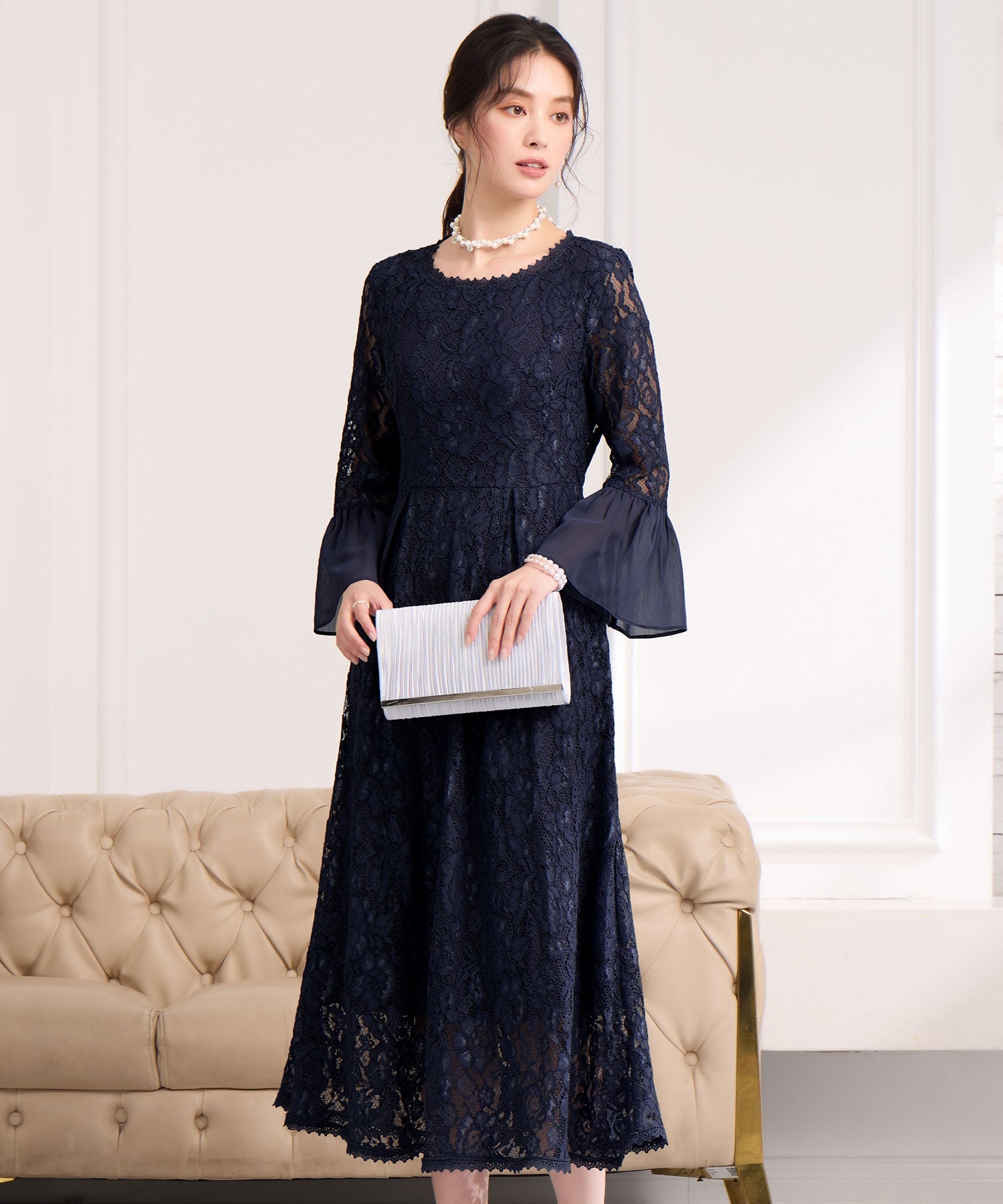 ドレスプラス DRESS+ 総レースが大人上品なドレスワンピース （ネイビー） ネイビー