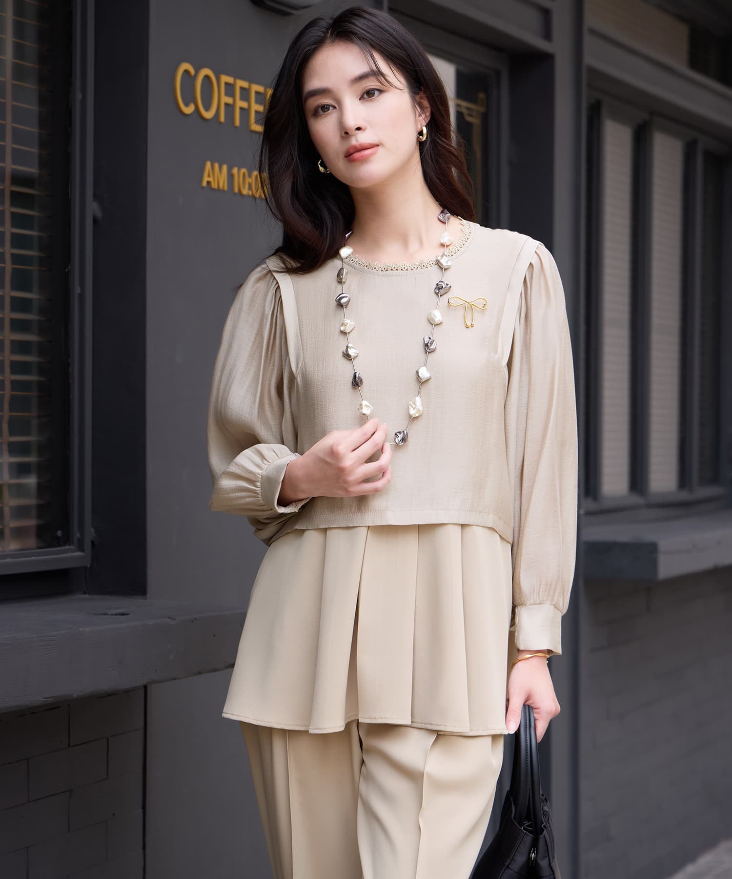 ドレスプラス DRESS+ 着回し自在なペプラムパンツセットアップ （ベージュ） ベージュ