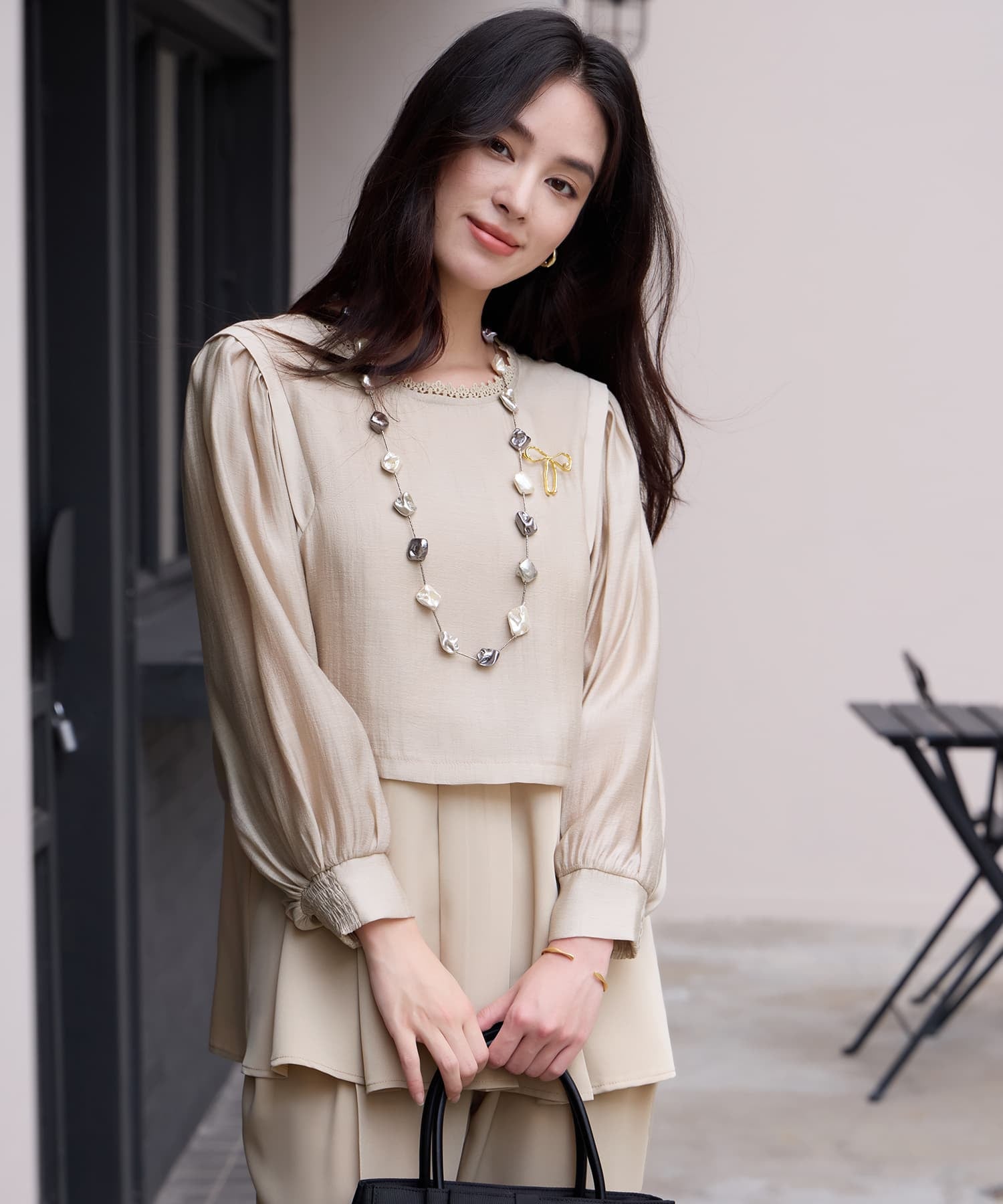 ドレスプラス DRESS+ 着回し自在なペプラムパンツセットアップ （ベージュ） ベージュ