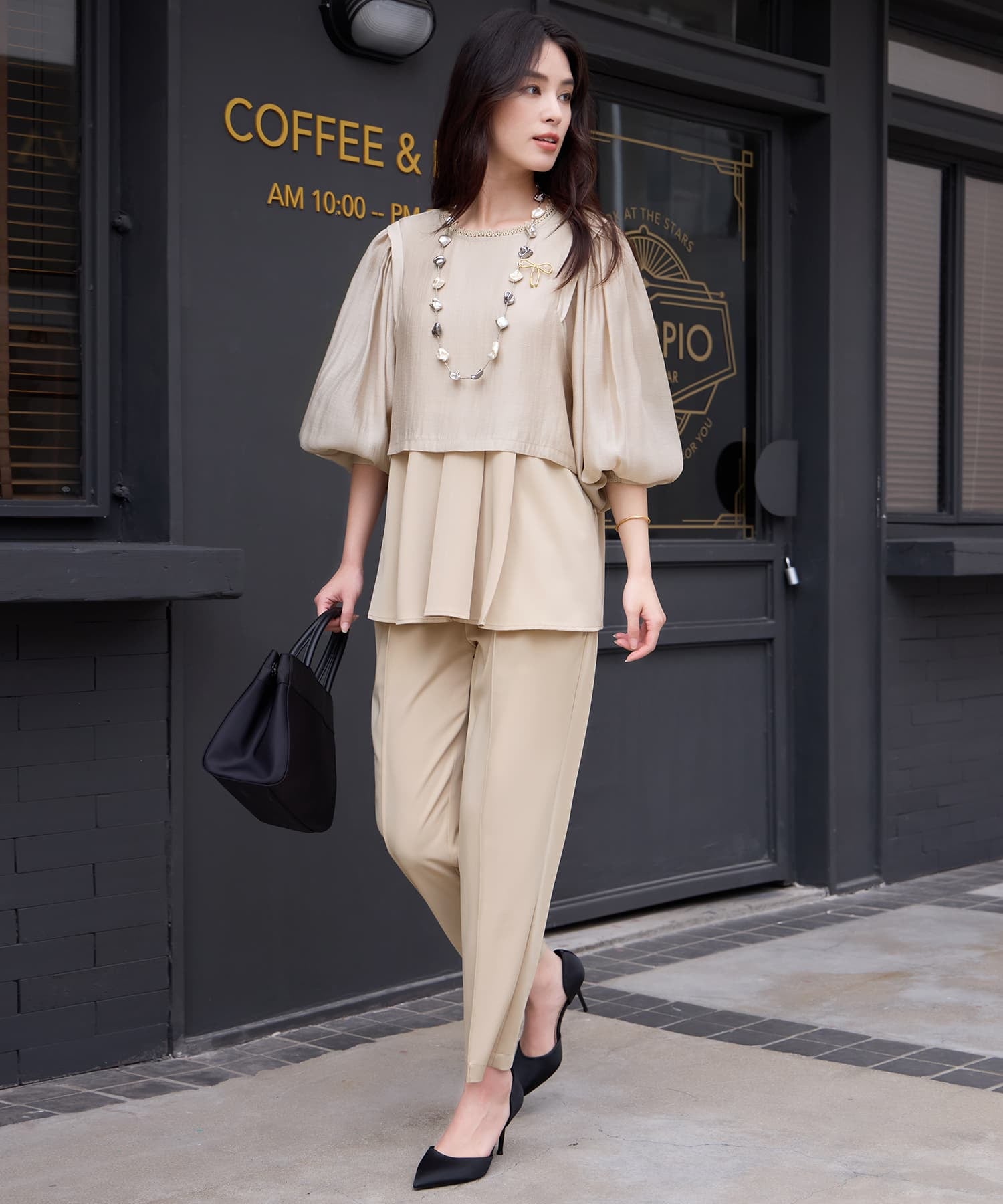 ドレスプラス DRESS+ 着回し自在なペプラムパンツセットアップ （ベージュ） ベージュ