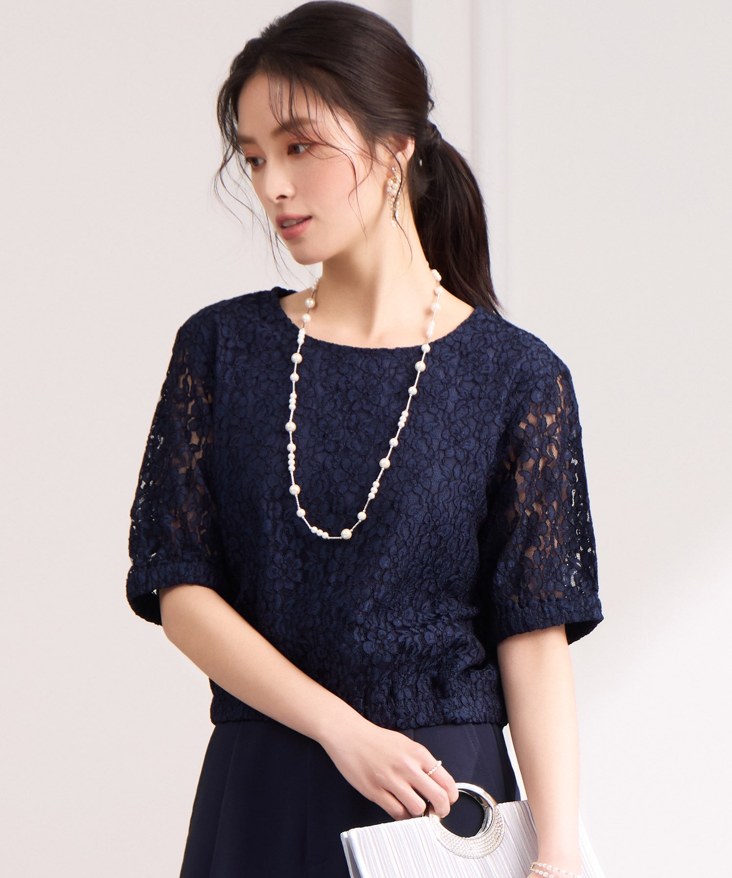 ドレスプラス DRESS+ 2連でアレンジ自在なロングパールネックレス （ホワイト） ホワイト