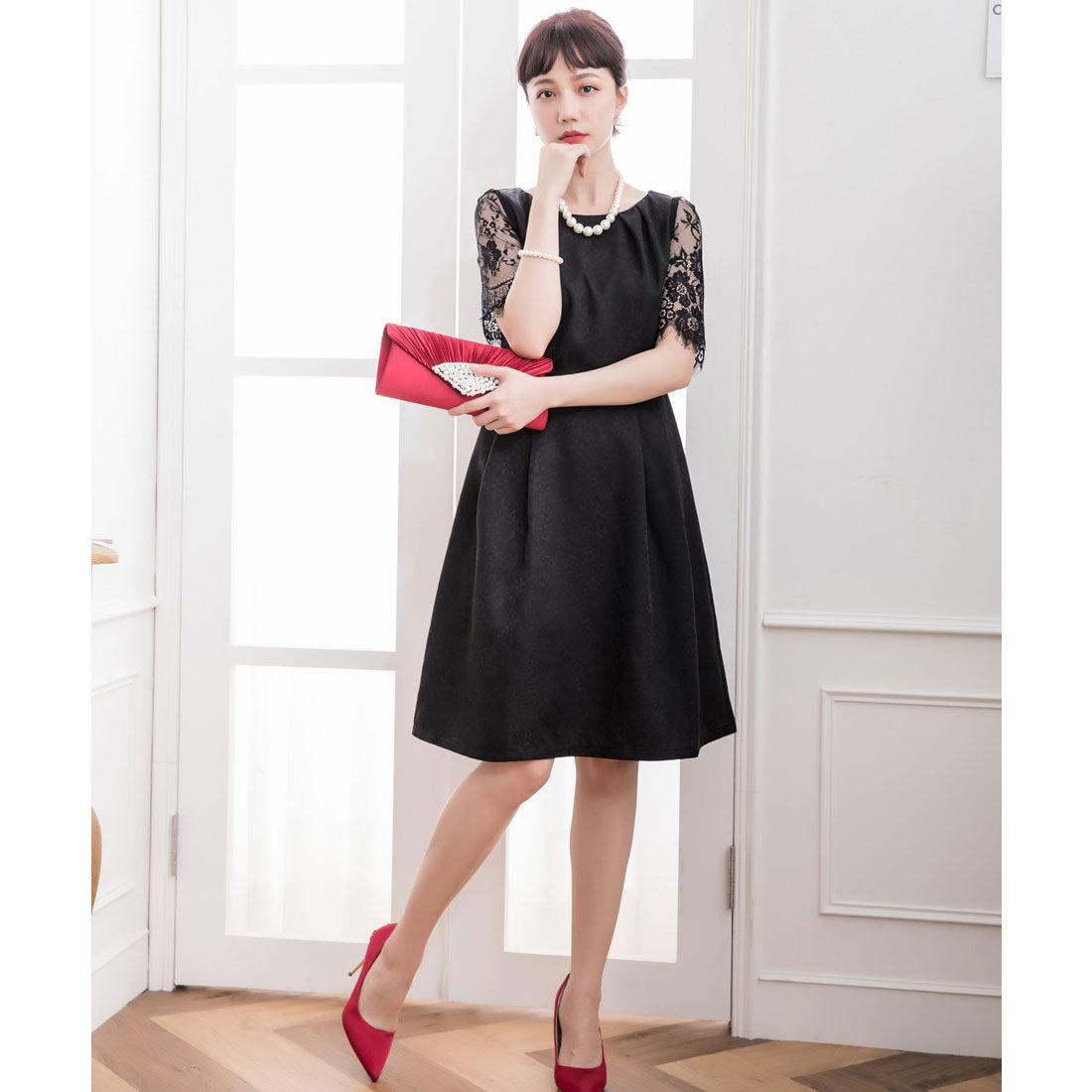 ドレスプラス DRESS+ レーススリーブ＆結婚式・お呼ばれ対応ワンピースドレス