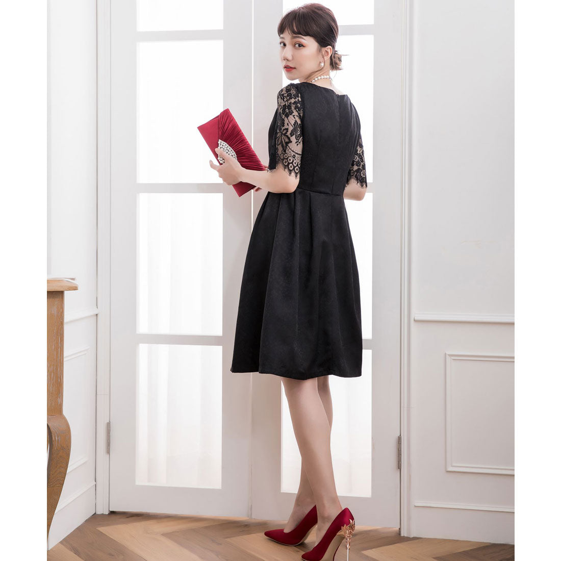 ドレスプラス DRESS+ レーススリーブ＆結婚式・お呼ばれ対応ワンピースドレス