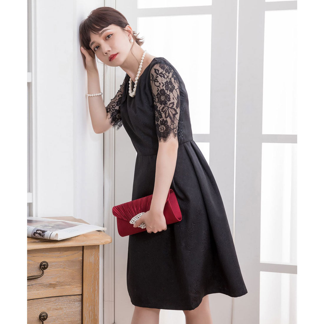 ドレスプラス DRESS+ レーススリーブ＆結婚式・お呼ばれ対応ワンピースドレス