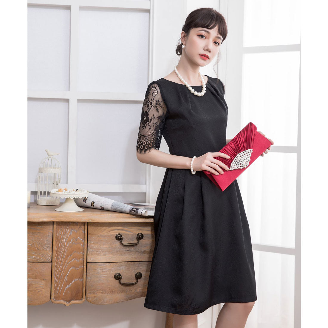 ドレスプラス DRESS+ レーススリーブ＆結婚式・お呼ばれ対応ワンピースドレス