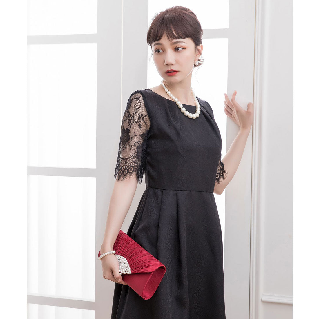 ドレスプラス DRESS+ レーススリーブ＆結婚式・お呼ばれ対応ワンピースドレス
