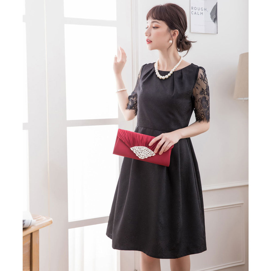 ドレスプラス DRESS+ レーススリーブ＆結婚式・お呼ばれ対応ワンピースドレス