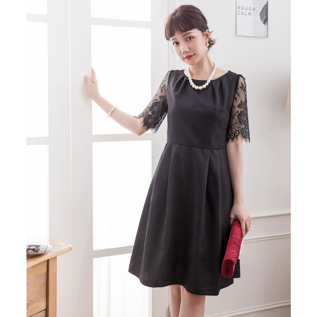ドレスプラス DRESS+ レーススリーブ＆結婚式・お呼ばれ対応ワンピースドレス