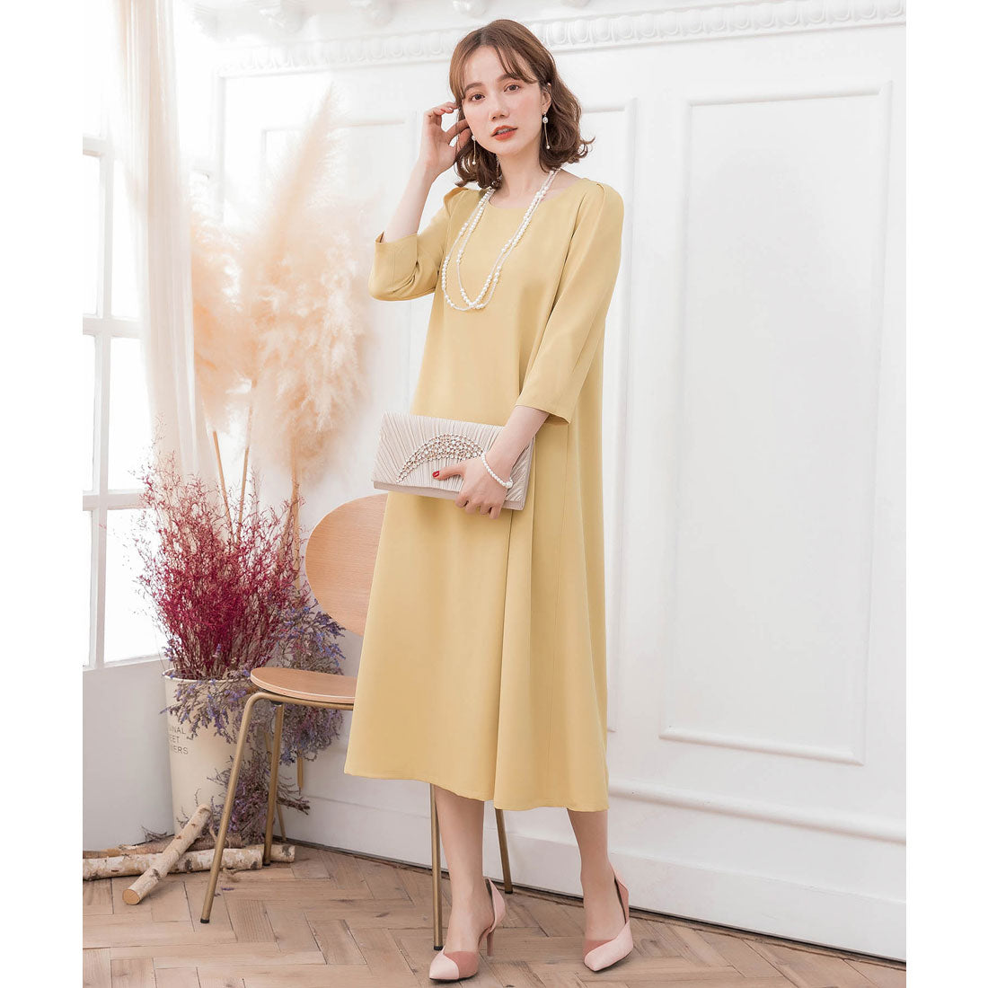 ドレスプラス DRESS+ フレアロング丈結婚式ワンピース