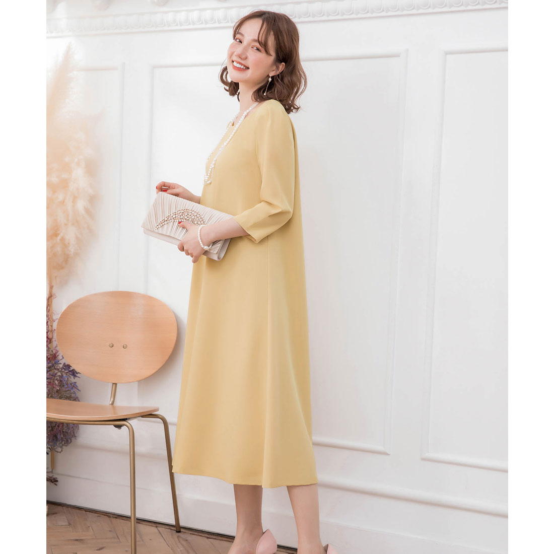 ドレスプラス DRESS+ フレアロング丈結婚式ワンピース