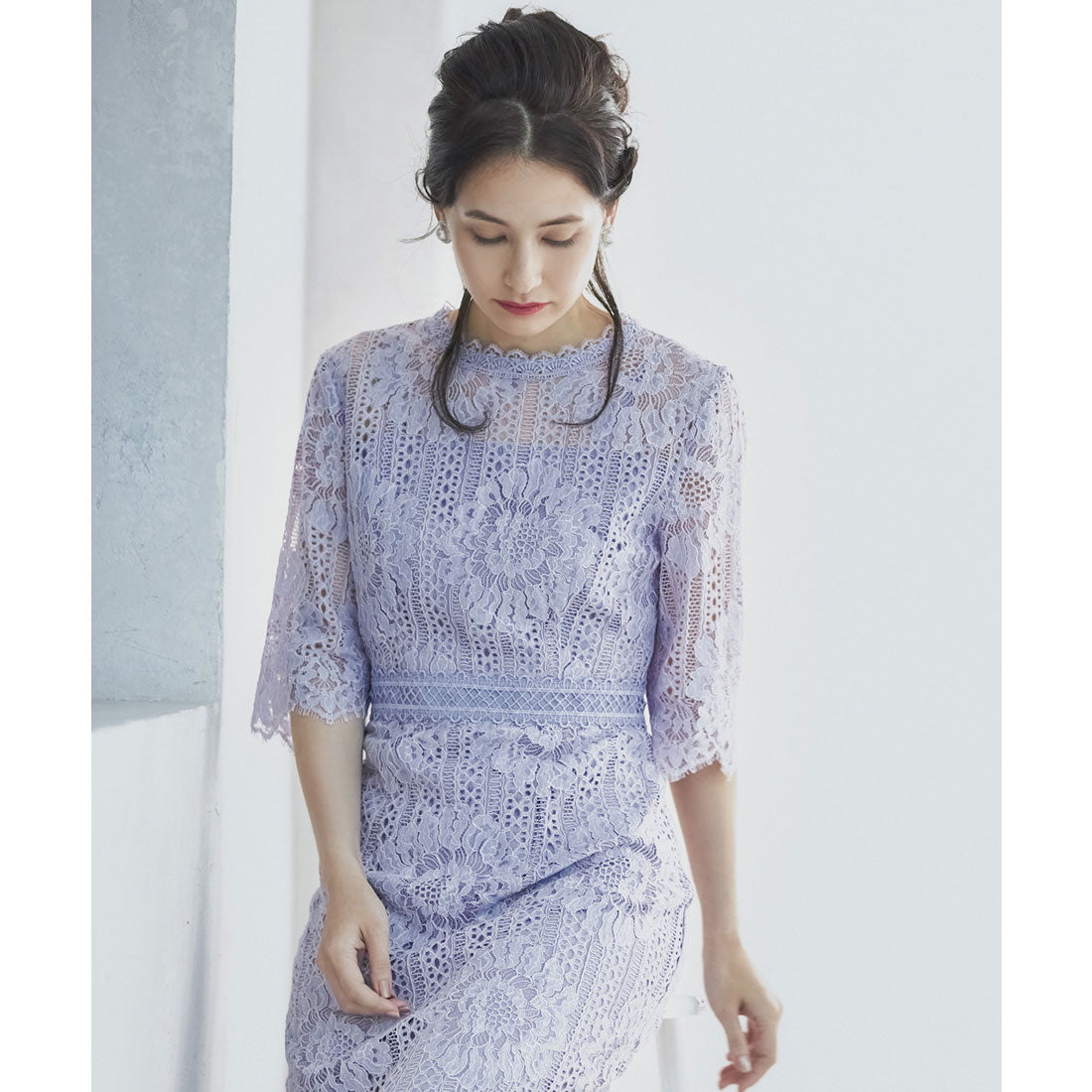 ドレスプラス DRESS+ タイトシルエットのミモレ丈ワンピースドレス パーティードレス 結婚式