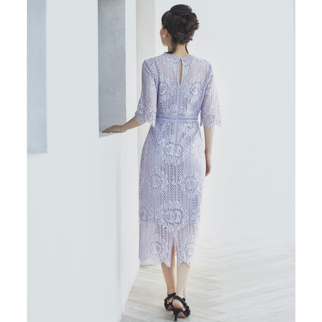 ドレスプラス DRESS+ タイトシルエットのミモレ丈ワンピースドレス パーティードレス 結婚式