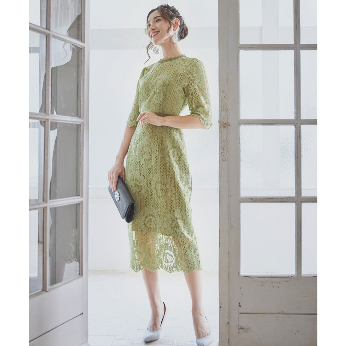 ドレスプラス DRESS+ タイトシルエットのミモレ丈ワンピースドレス パーティードレス 結婚式