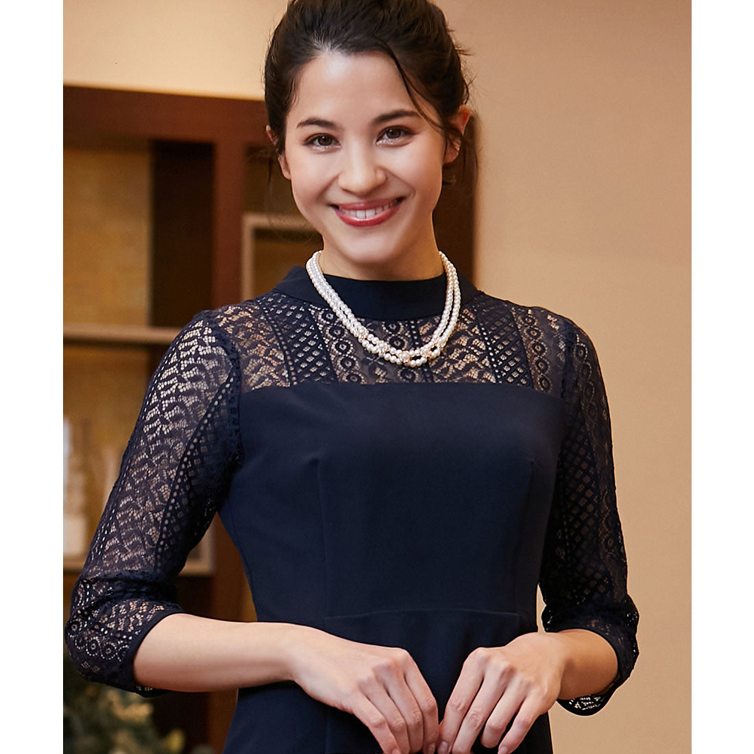 DRESS+ 2-strand fake pearl necklace with beading