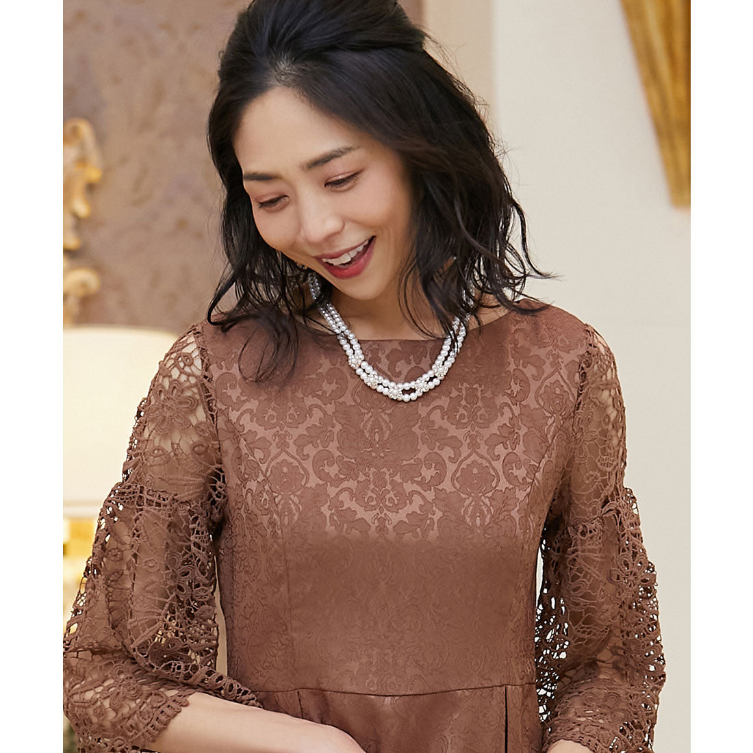DRESS+ 2-strand fake pearl necklace with beading