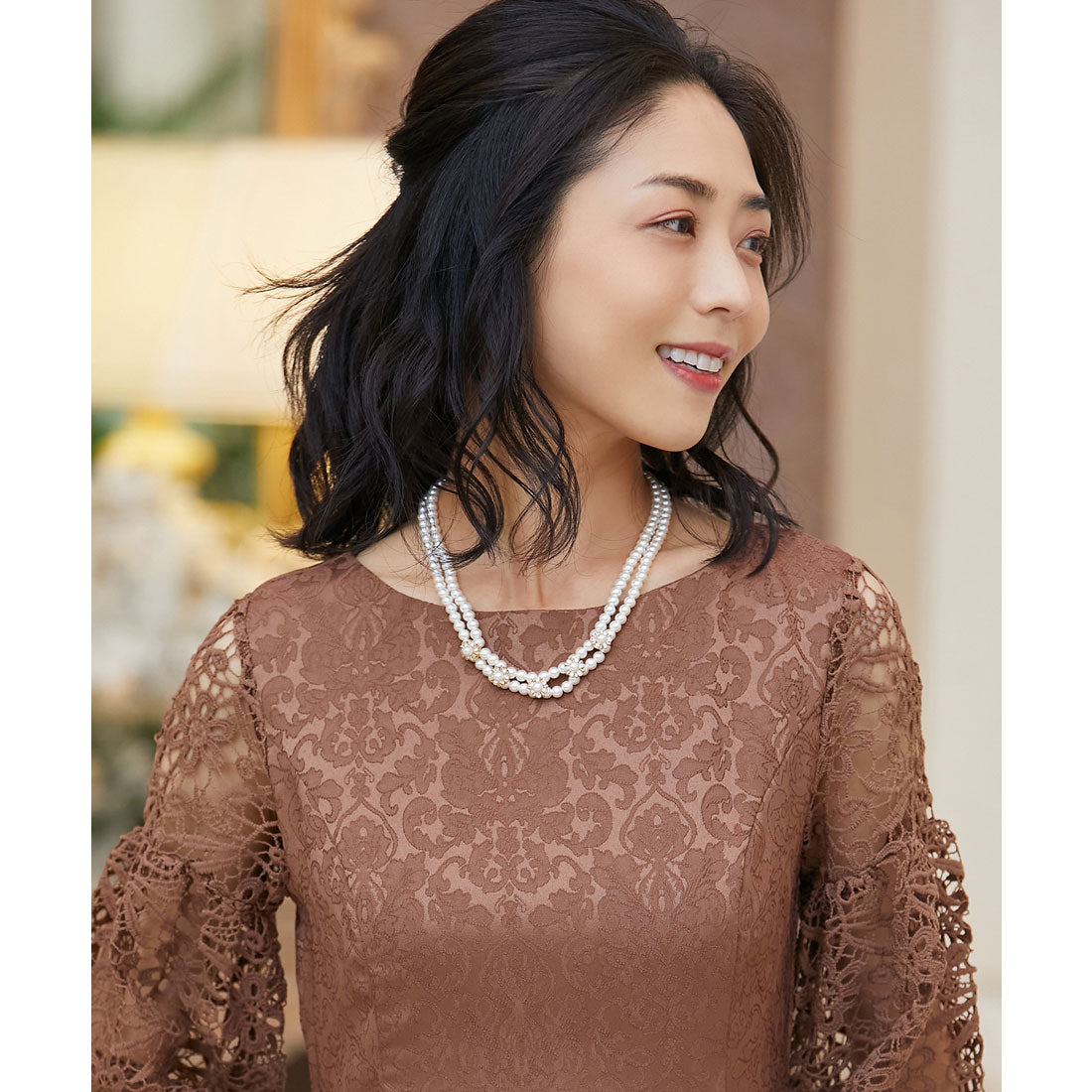 DRESS+ 2-strand fake pearl necklace with beading