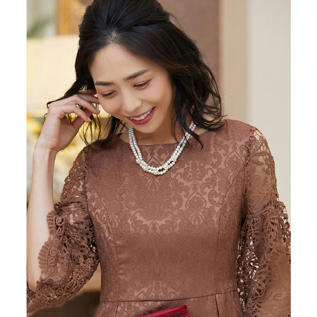 DRESS+ 2-strand fake pearl necklace with beading