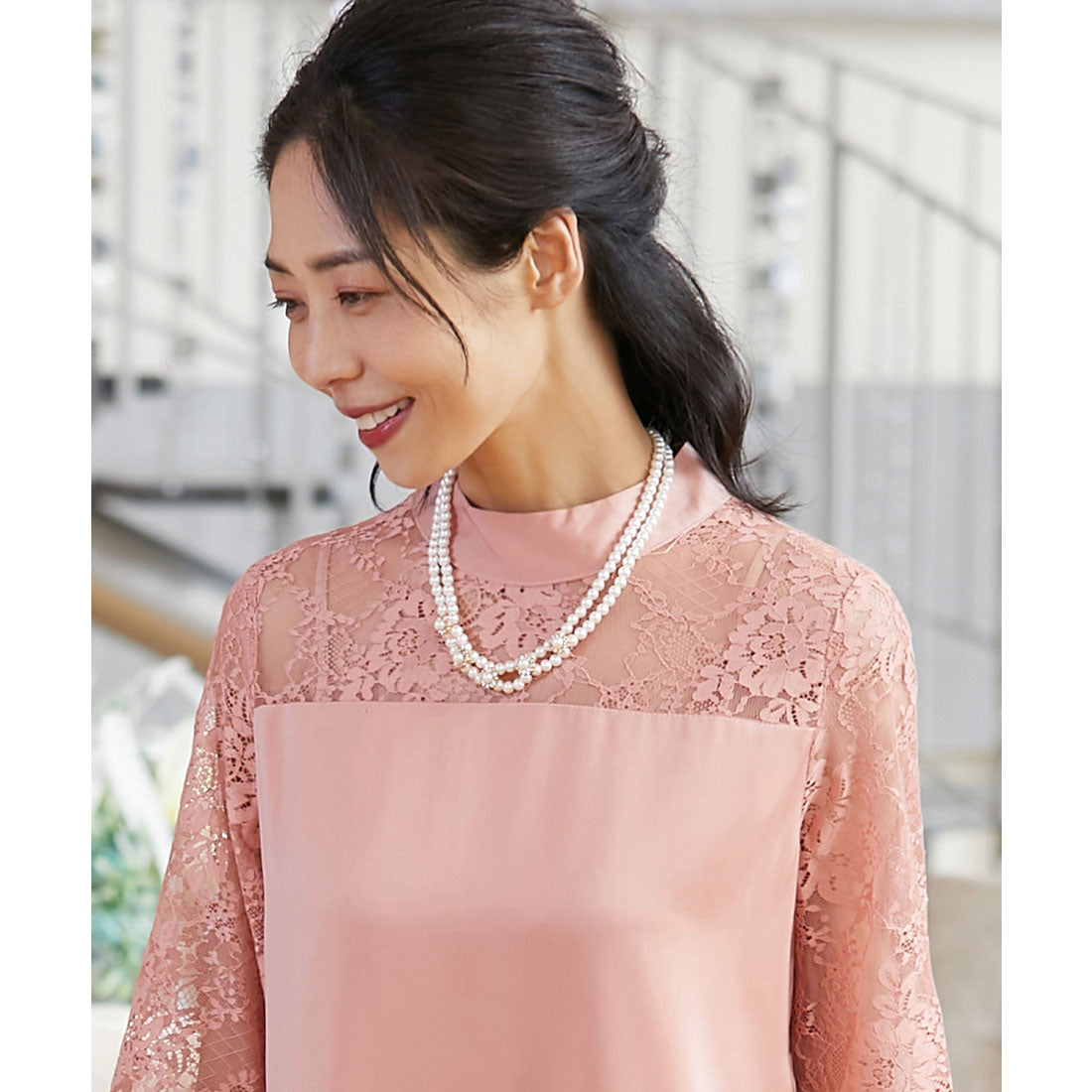 DRESS+ 2-strand fake pearl necklace with beading