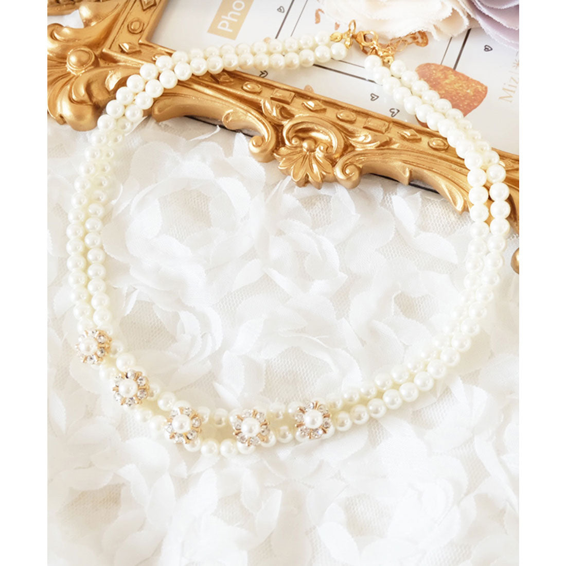 DRESS+ 2-strand fake pearl necklace with beading