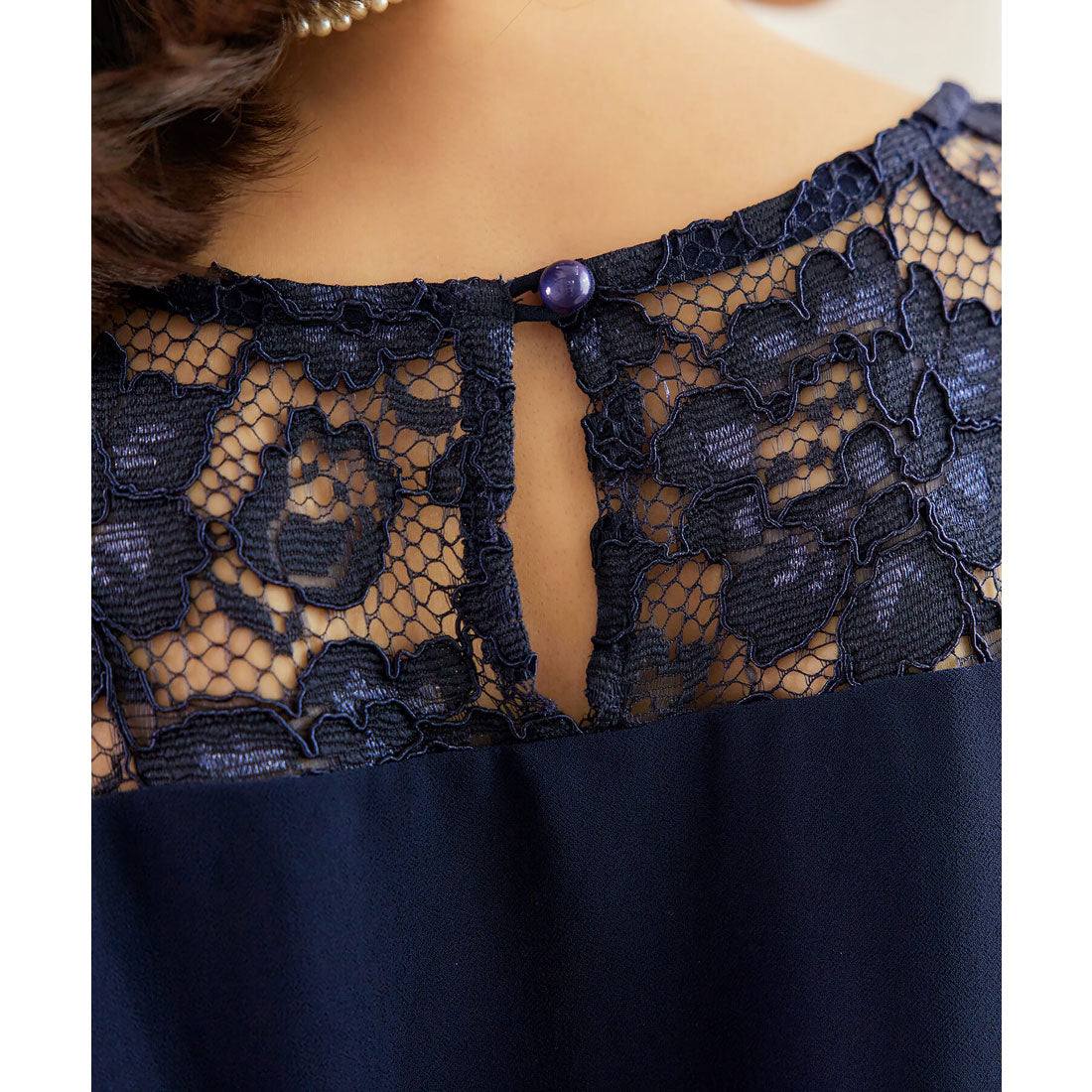 ドレスプラス DRESS+ パーティードレス ワンピース レース 披露宴 結婚式 フォーマル （ネイビー） ネイビー