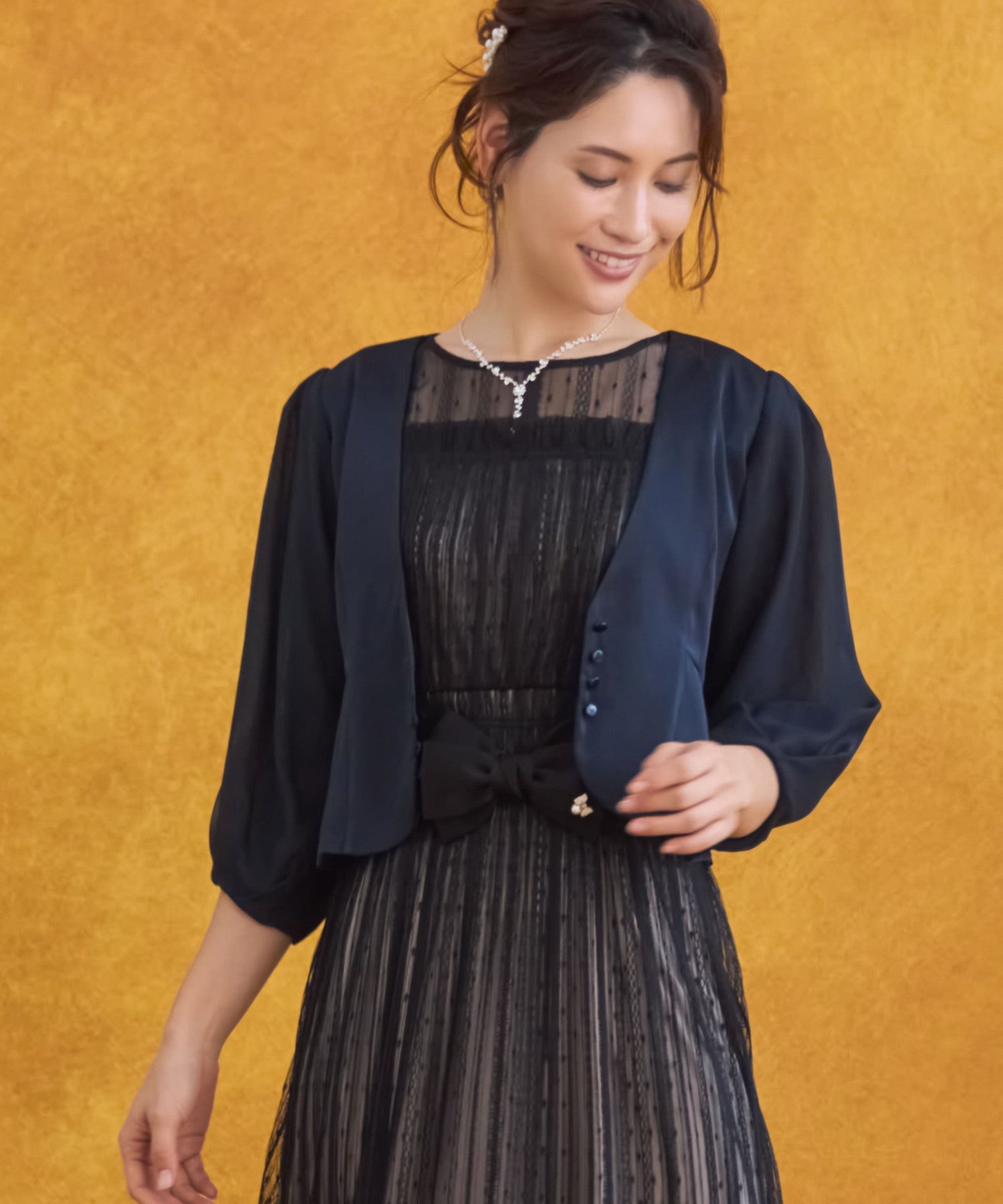 ドレスプラス DRESS+ レディース ジャケット Vネック ノーカラー ショート シアー素材