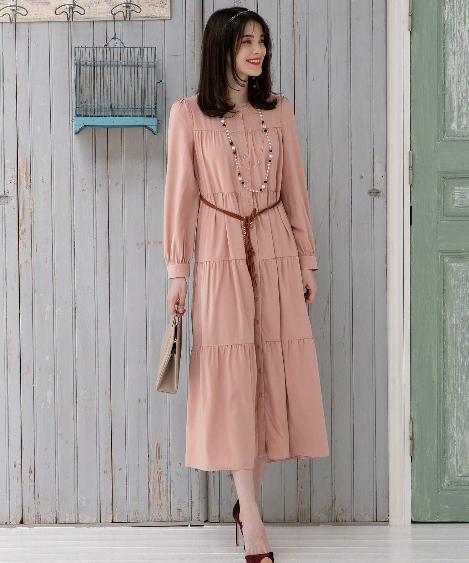 DRESS+ One-piece gown, flare, A-line, long sleeves, tiered, spring, summer, fall