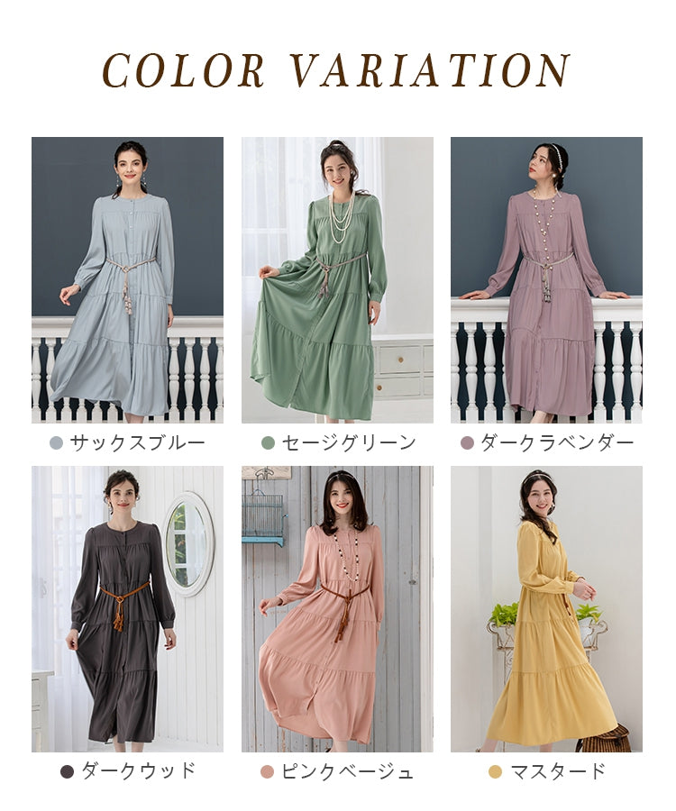 DRESS+ One-piece gown, flare, A-line, long sleeves, tiered, spring, summer, fall