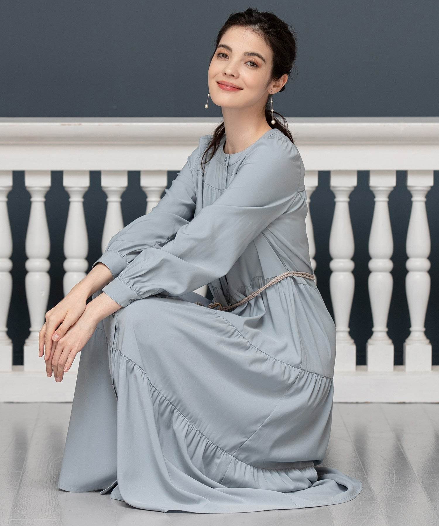 DRESS+ One-piece gown, flare, A-line, long sleeves, tiered, spring, summer, fall