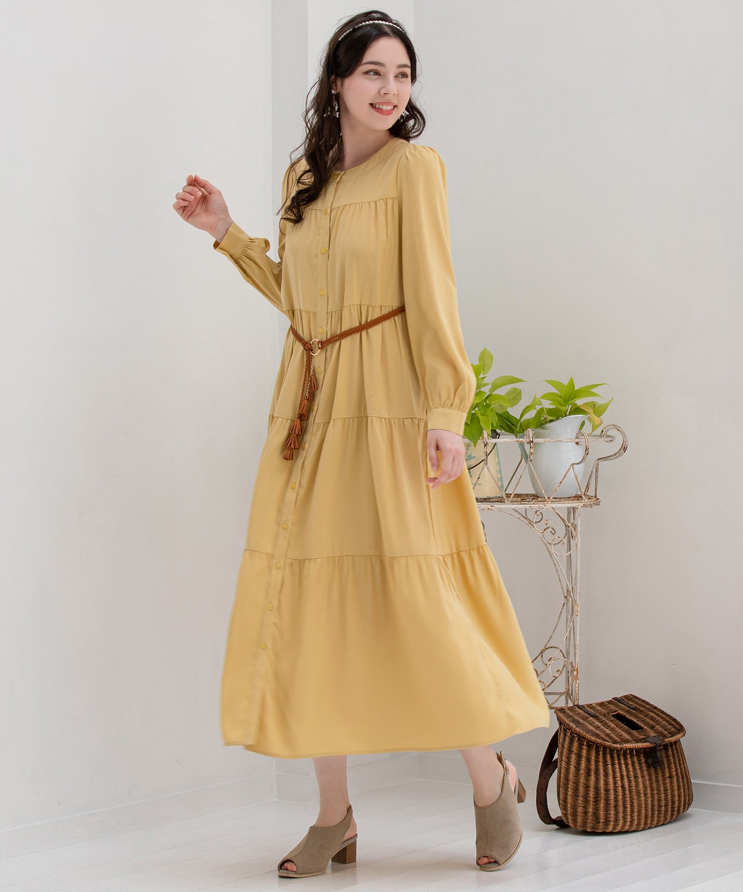 DRESS+ One-piece gown, flare, A-line, long sleeves, tiered, spring, summer, fall