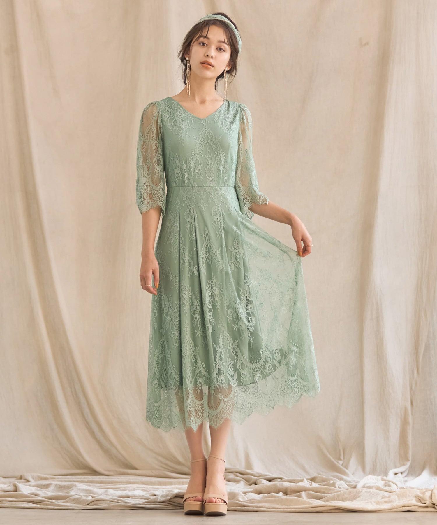 DRESS+ One-piece dress, all-lace, A-line, midi length, wedding, recept