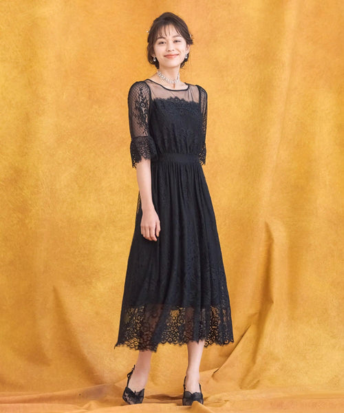 DRESS+ One-piece dress, lace, tulle, flare, A-line, mid-calf length, p