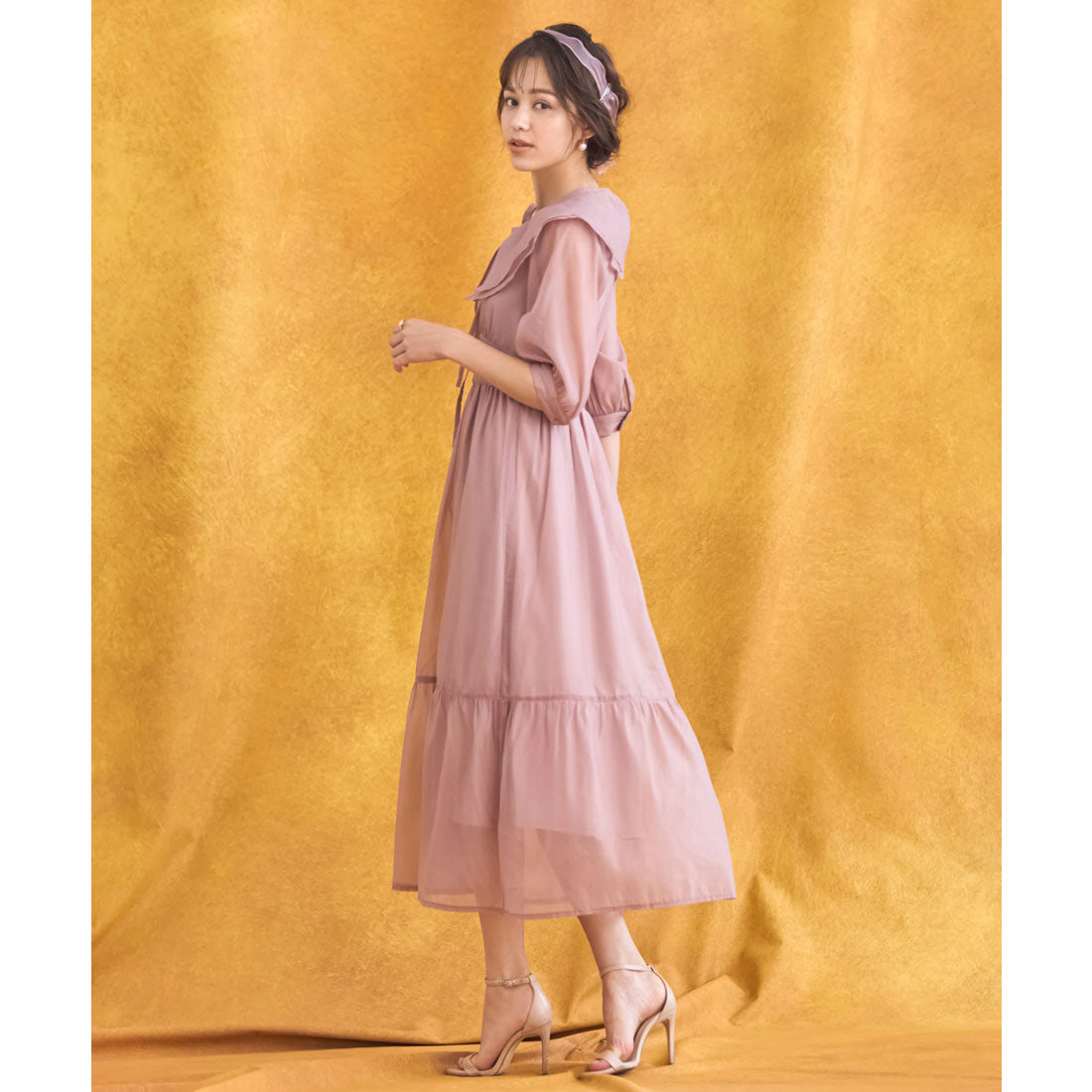 DRESS+ One-piece dress in sheer material with cape, mid-calf length