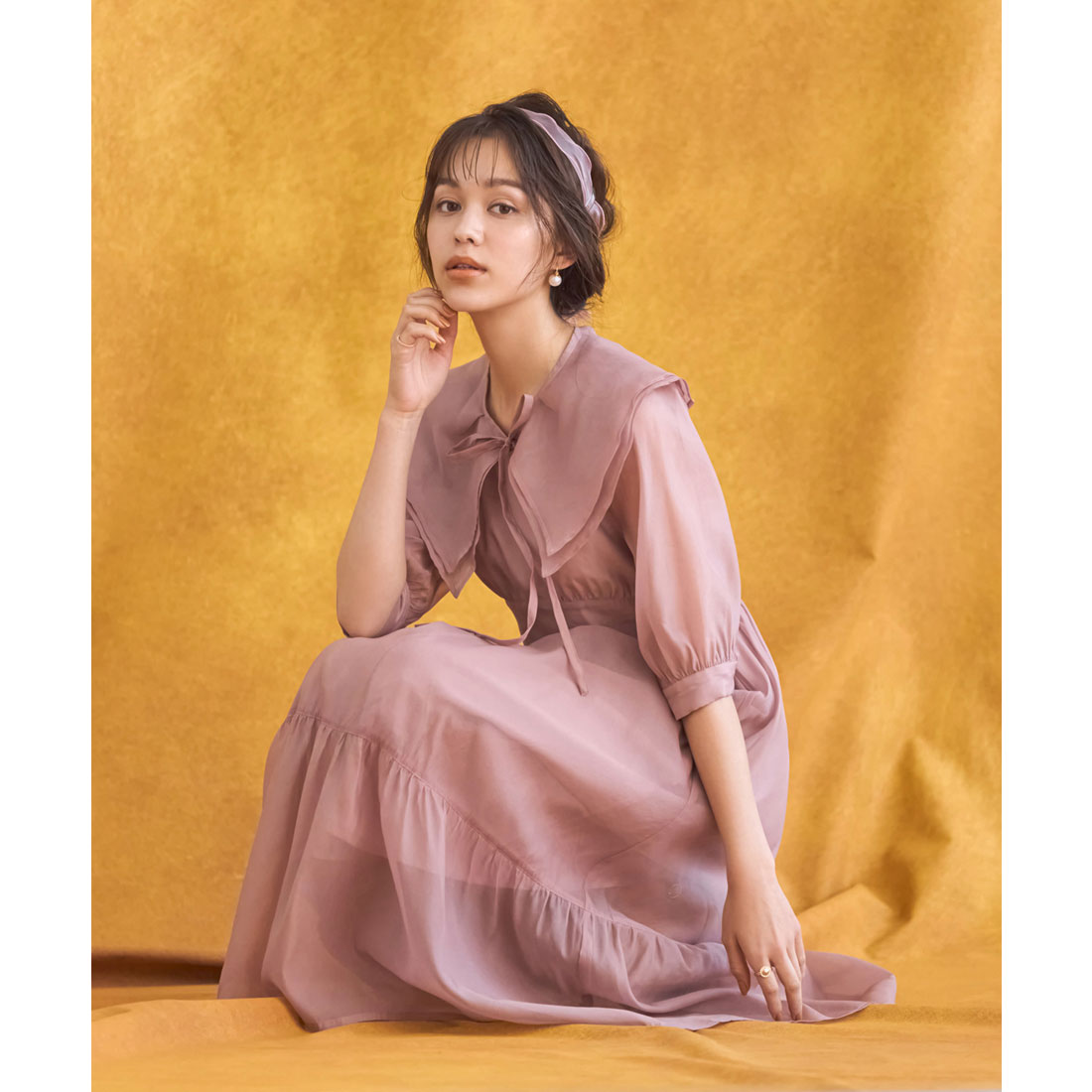 DRESS+ One-piece dress in sheer material with cape, mid-calf length