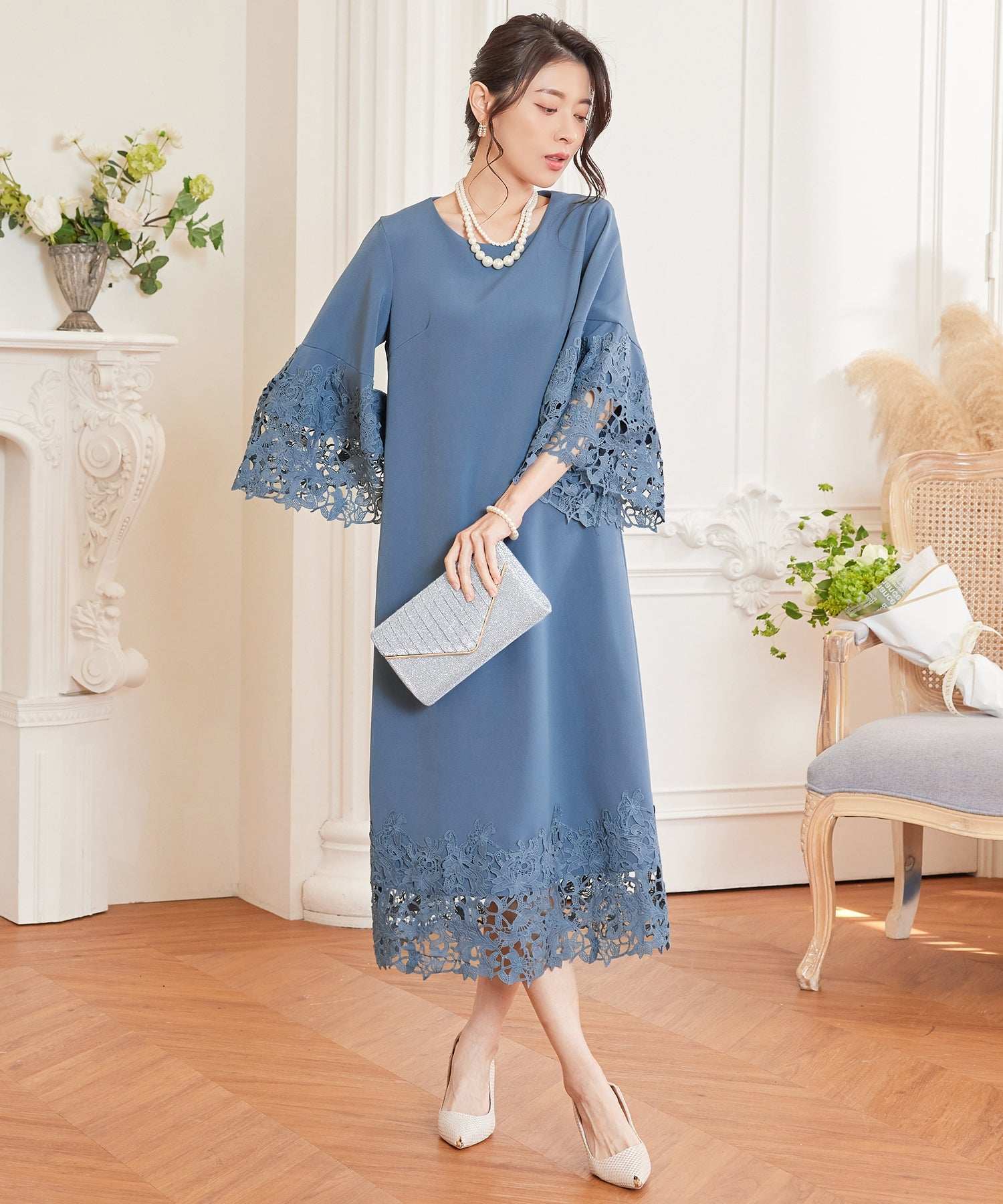 DRESS+ Dress One-piece dress with lace sleeves Straight Mid-calf lengt