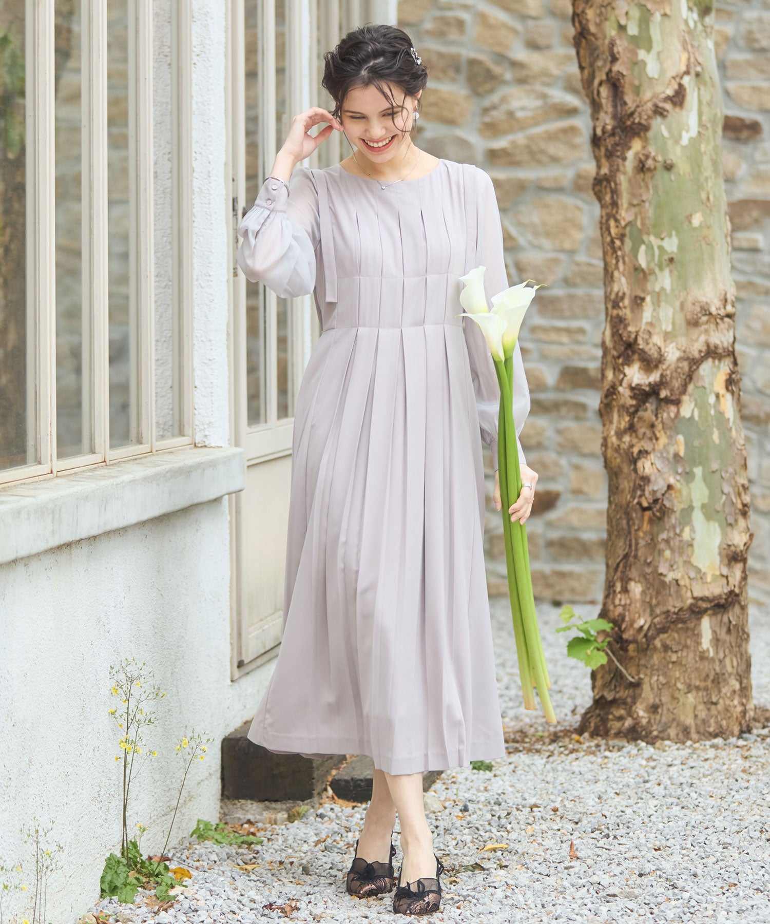 DRESS+ One-Piece Dress, Pleated, I-Line, Mid-Calf Length DRESS+ One-Piece Dress, Pleated, I-Line, Mid-Calf Length
