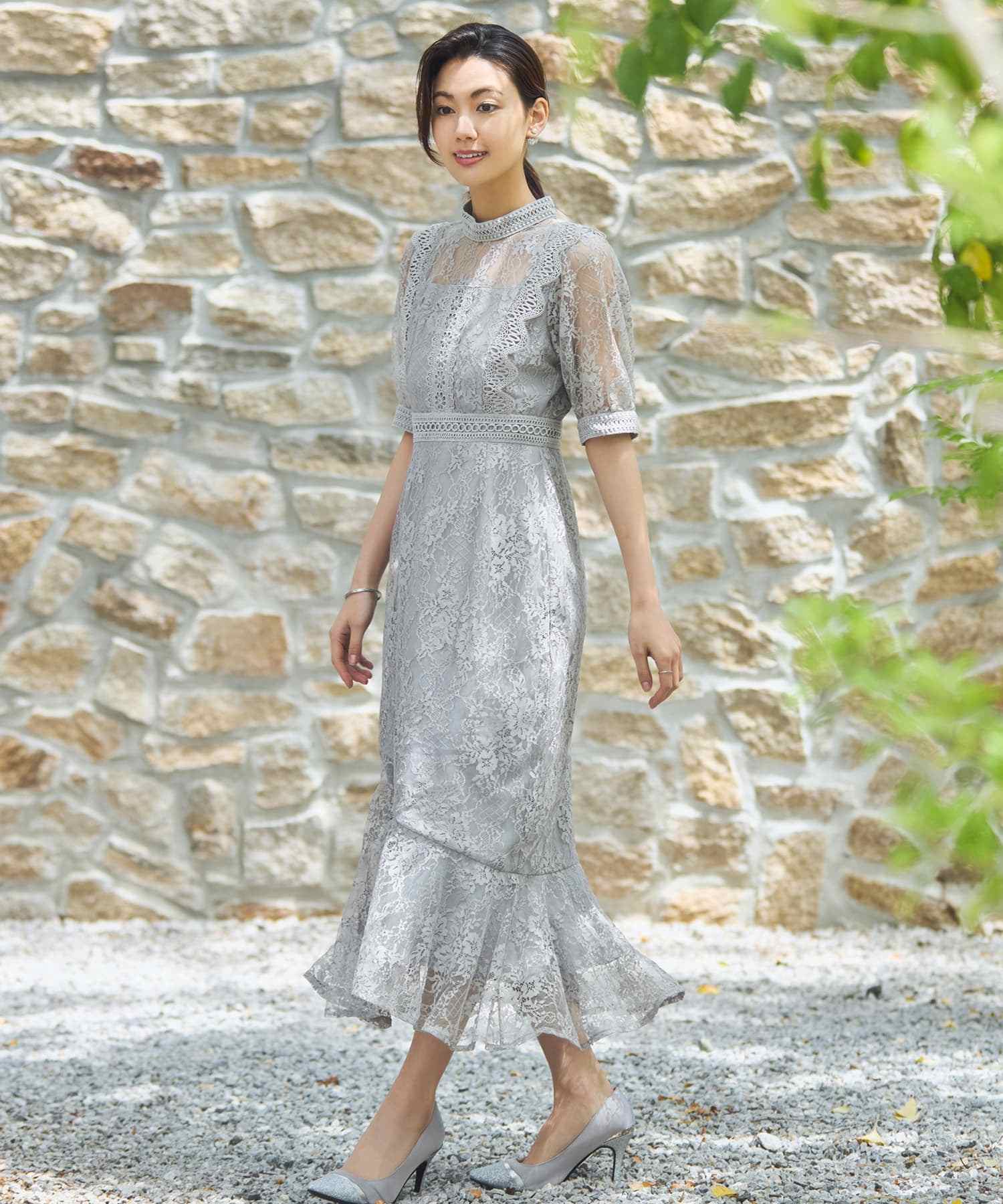 DRESS+ One-piece dress, lace, tight, wedding, 5/8 sleeve