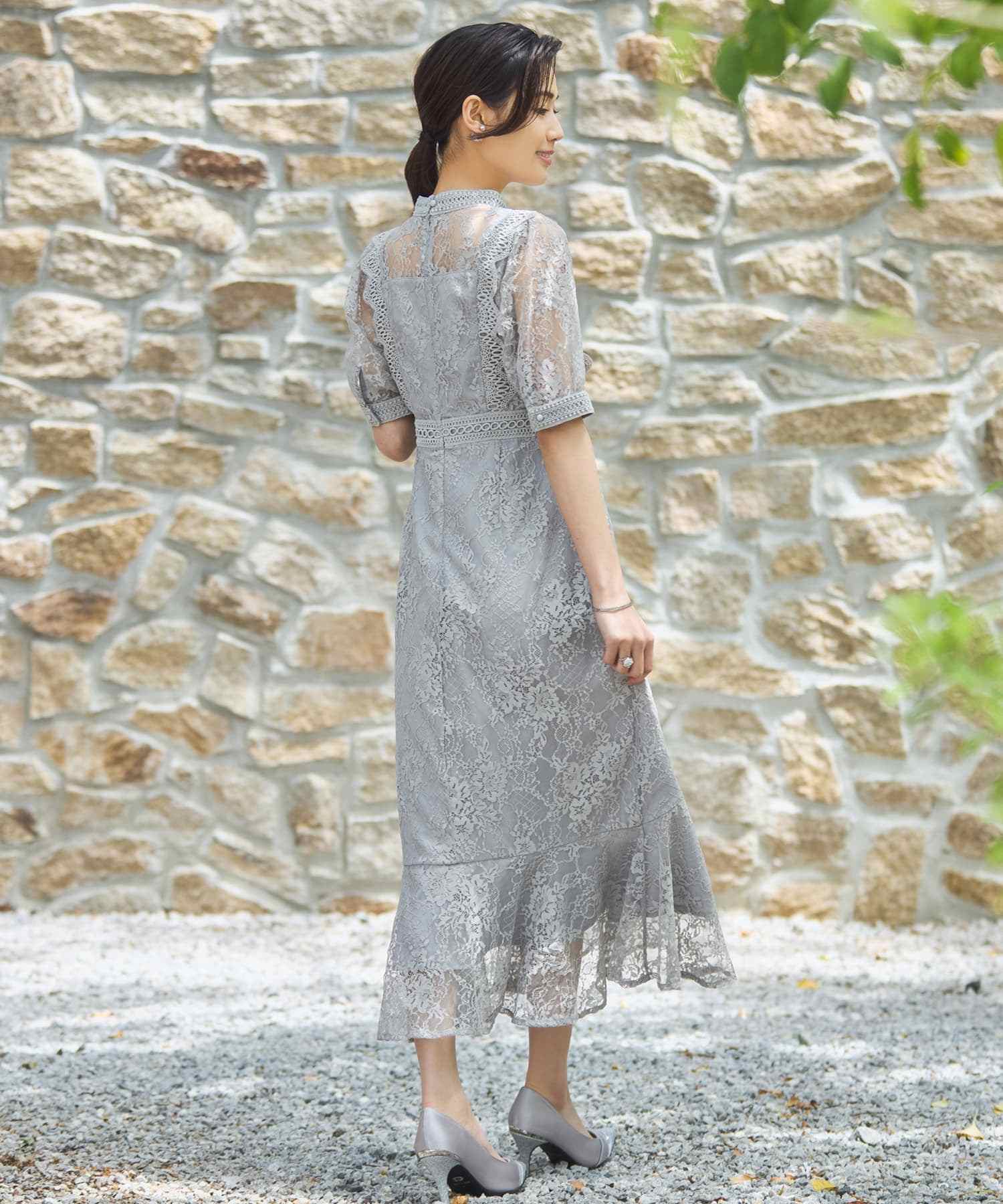 DRESS+ One-piece dress, lace, tight, wedding, 5/8 sleeve