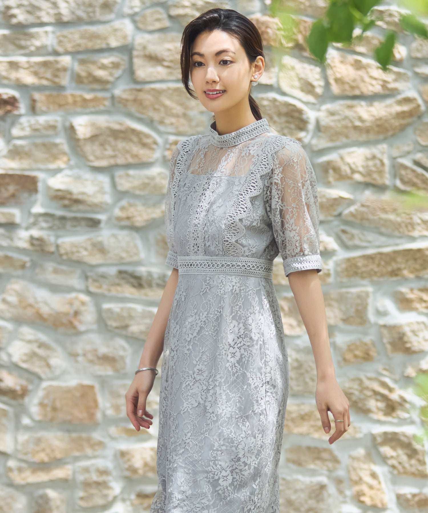 DRESS+ One-piece dress, lace, tight, wedding, 5/8 sleeve