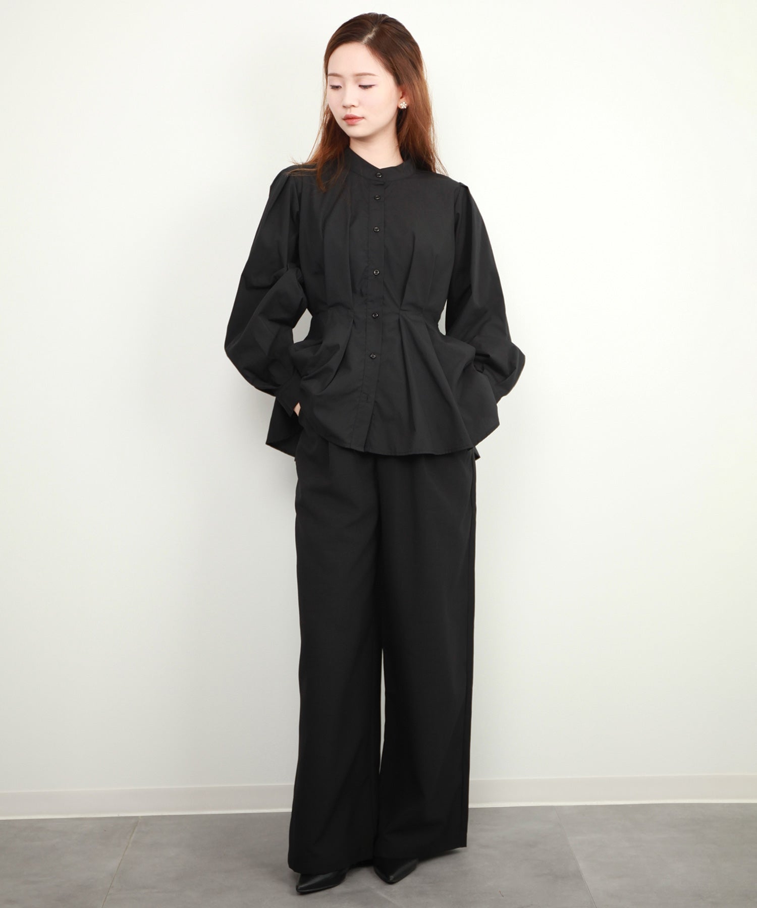 ドレスプラス DRESS+ シャツ ブラウス スタンド カラーウエストタック