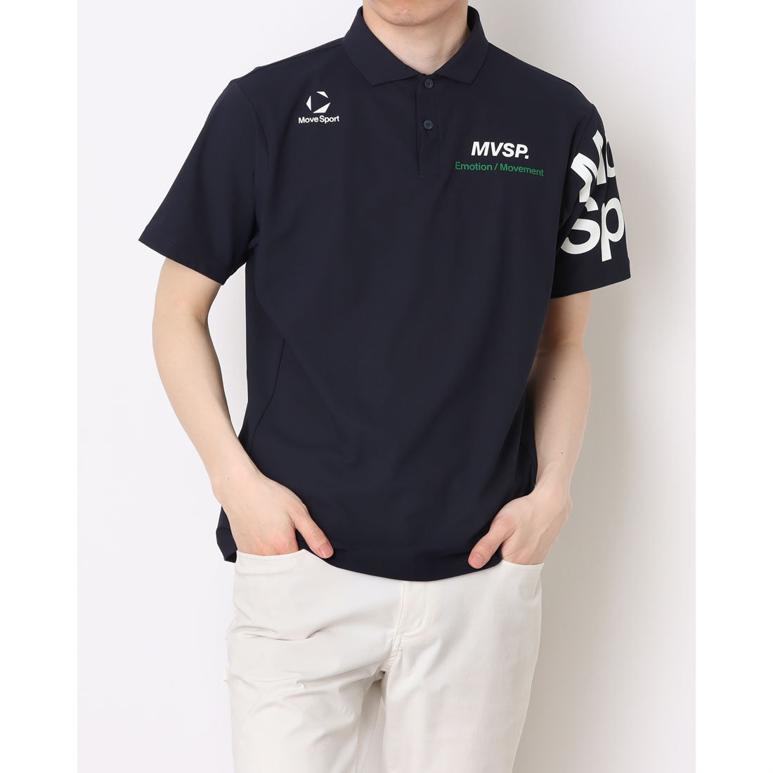 ムーブスポーツ MoveSport メンズ クロスハーフパンツ 接触冷感襟付きシャツ ST6SHS03M （ネイビー） ネイビー