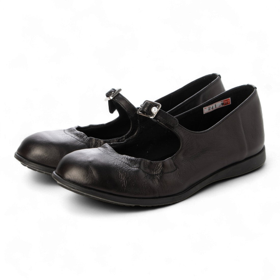 エスプレッソ Espresso 柔らかレザー 楽ちん ストラップデザイン  フラット コンフォート パンプス （ブラック） ブラック