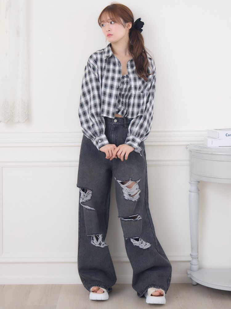 トップス Esan Emsexcite check SH & cami SET