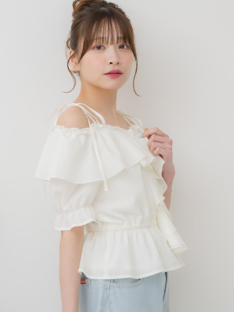 エムズエキサイト ems excite フリルオフショルBL （WHT4） WHT4