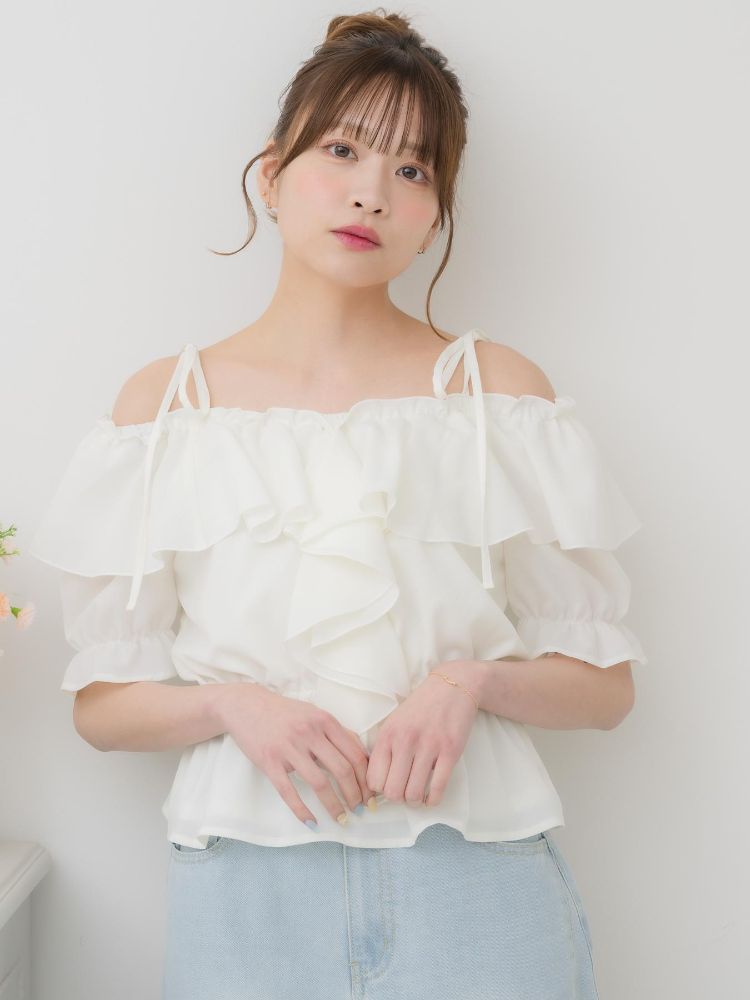 エムズエキサイト ems excite フリルオフショルBL （WHT4） WHT4