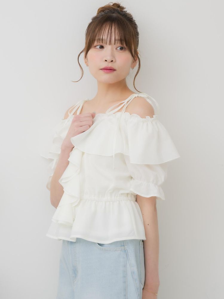エムズエキサイト ems excite フリルオフショルBL （WHT4） WHT4